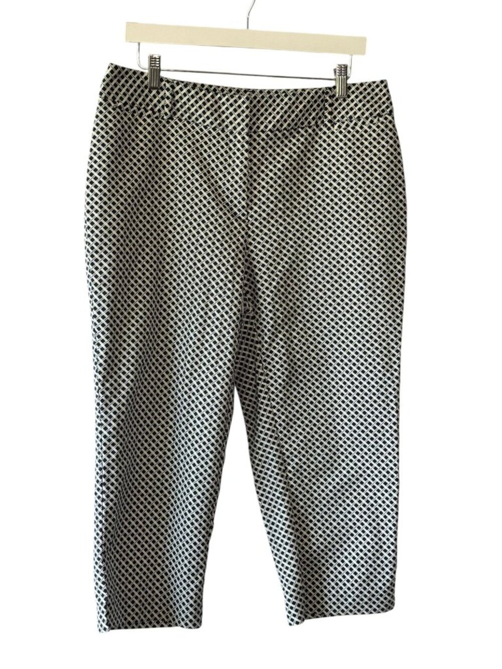 Rafaella Curvy Print Capri Pants Cotton Spandex Navy White - Size 12